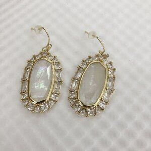 Kendra Scott Ivory Mother-of-Pearl Elle Gold Crystal Frame Drop Earrings NEW